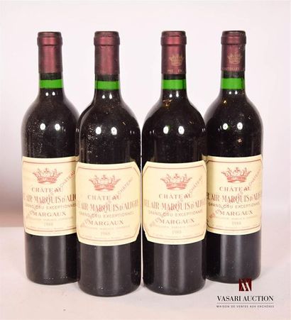 null 4 bouteilles	Château BEL AIR MARQUIS D'ALIGRE	Margaux	1988

	Et. tachées. N...