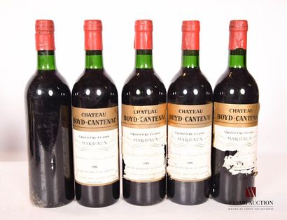 null 5 bouteilles	Château BOYD CANTENAC	Margaux GCC	1988

	Et.: 4 tachées (3 plus...