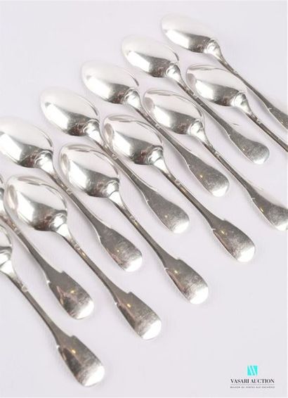 null Suite of twelve silver mocha spoons, single flat
handle Weight: 244.59 g 