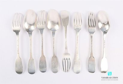 null Set comprising two pieces of cutlery and a silver fork (1798-1809) with numerals...