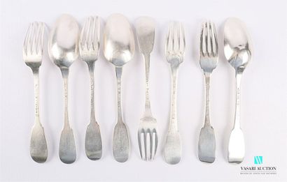 null Set comprising two pieces of cutlery and a silver fork (1798-1809) with numerals...