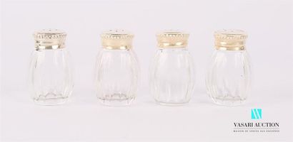 null Suite of four glass salt shakers, the stopper in silver
Marked on the reverse...