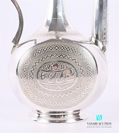 null Turkish silver pot, the body decorated with pseudo-kufic insciptions hemmed...