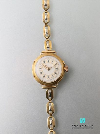 null Ladies' wristwatch in 750 thousandths yellow gold, the round white dial features...
