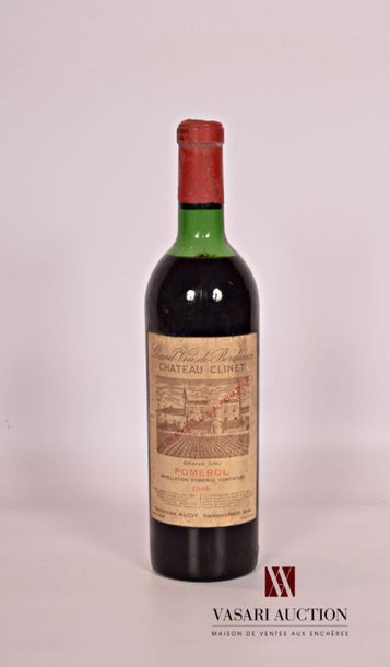 null 1 bouteille	Château CLINET	Pomerol	1969
	Et. tachée. N : haut épaule.		
