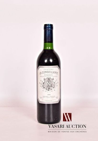 null 1 bouteille	Château LA CONSEILLANTE	Pomerol	1991
	Et. un peu tâchée. N : bas...