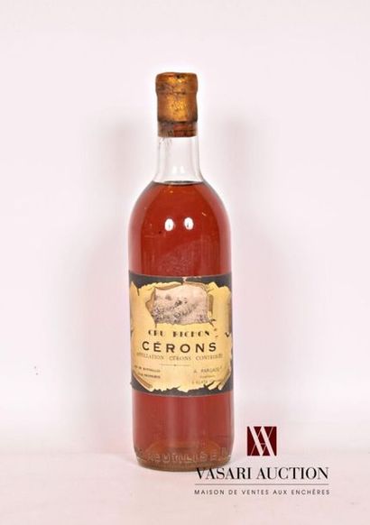 null 1 bouteille	CRU RICHON	Cérons	1959
	Et. tachée avec 1 accroc. N : haut épau...