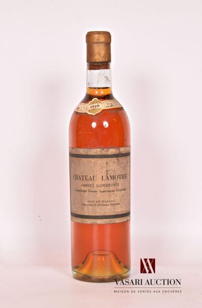 null 1 bouteille	Château LAMOTHE	Graves Sup.	1949
	Et. fanée et très tachée mais...