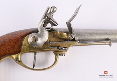 null Pistolet réglementaire modèle 1777, à silex, canon rond de 19 cm, daté 83, coffre...