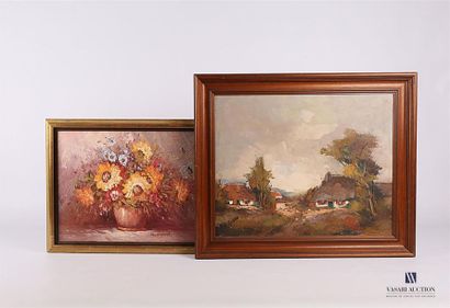 null Lot of five frames including a still life signed Haywood, an undergrowth signed...