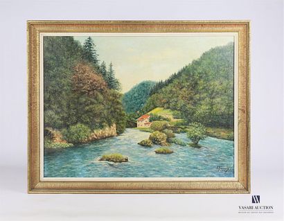 null FOURQUIN J.(XXth century)
House by the river 
Oil on canvas 
Signed lower right
55...