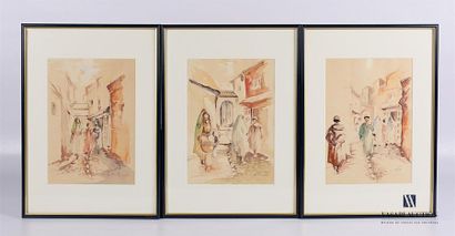 null Ecole orientaliste du XXème siècle
Lot de trois aquarelles sur papier comprenant...