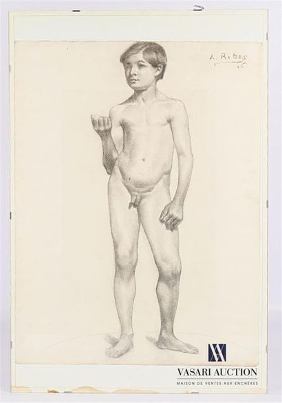 null RIBES A. (XIX-XXème siècle)
Jeune garçon nu 
Fusain sur papier 
Signé et daté...