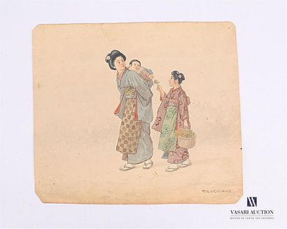 null NAKAYAMA Tadashi (1927-2014)
La mère et ses enfants 
Aquarelle sur papier 
Signée...