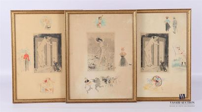 null Lot de trois gravures comprenant :
-LEBEGUE Léon (1863-1930)
Femme nue jouant...
