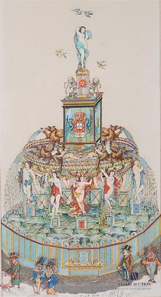 null School of the end of the XIXth century 
Fountain with nymphs and griphons of...