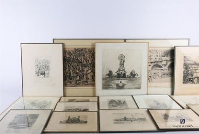 null Set of framed pieces on the theme of Paris:
- F.Sabitte - Engraving in black...