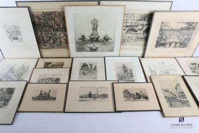 null Set of framed pieces on the theme of Paris:
- F.Sabitte - Engraving in black...