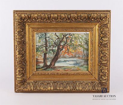 null French school of the XXth century
View of a pond in undergrowth
Oil on cardboard
Signed...