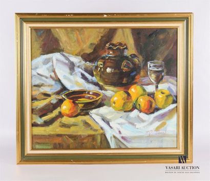 null LUVERS P (XXth century)
Still life with pitcher and fruits
Oil on canvas 
Signed...