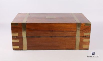 null A walnut veneer travel writing case with bronze plates and threads, the lid...