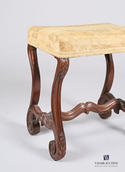 null Moulded mahogany stool, the seat is rectangular in shape, it rests on four scrolled...