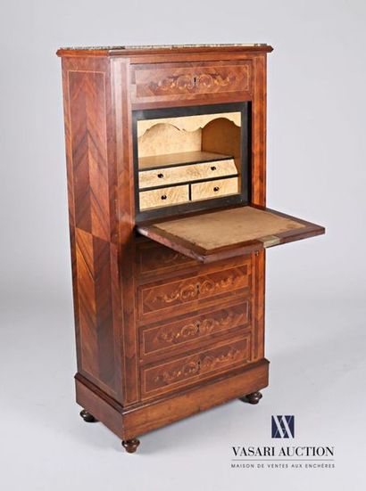 null Secretary made of rosewood veneer inlaid with leaves in net frames, it has a...