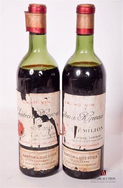 null 2 bouteilles	CHÂTEAU RIPEAU	St Emilion	1953
	MDC. Et. usées. Collerettes manquantes...
