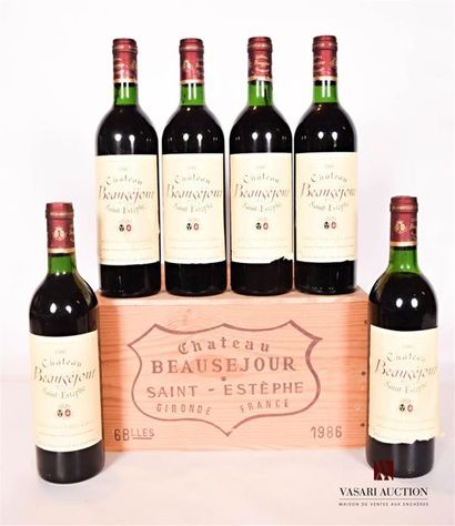 null 6 bouteilles	Château BEAUSÉJOUR	St Estèphe CB	1986
	Et.: 3 excellentes, 1 un...