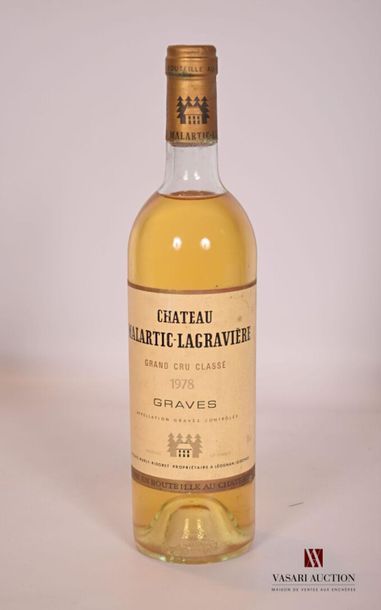 null 1 bouteille	Château MALARTIC LAGRAVIÈRE	Graves GCC blanc	1978
	Et. fanée et...