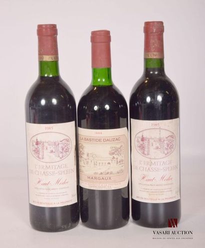 null Lot de 3 blles comprenant :		
1 bouteille	LA BASTIDE DAUZAC	Margaux	1988
2 bouteilles	L'ERMITAGE...