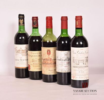 null Lot de 5 bouteilles comprenant :		
1 bouteille	Château ROQUEGRAVE	Médoc CB	1983
1...