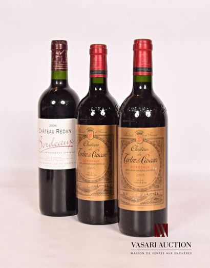 null Lot de 3 bouteilles comprenant :		
2 bouteilles	Château DU TERTES DE CASCAN	Bordeaux	2005
1...