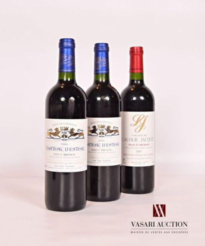 null Lot de 3 bouteilles comprenant : 		
2 bouteilles	Château D'ESTEAU	Haut-Médoc	
	1...