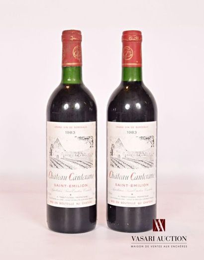 null 2 bouteilles 	Château CANTERANE	St Emilion	1983
	Et. un peu tâchées. N : 1 bas...