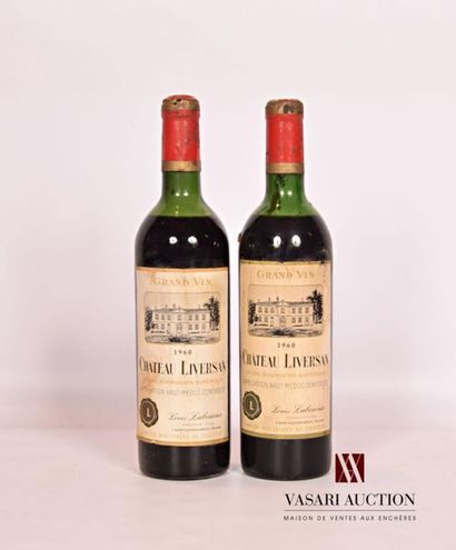 null 2 bouteilles	Château LIVERSAN 	Haut-Médoc	1960
	Et. fanées, tâchées (1 petit...
