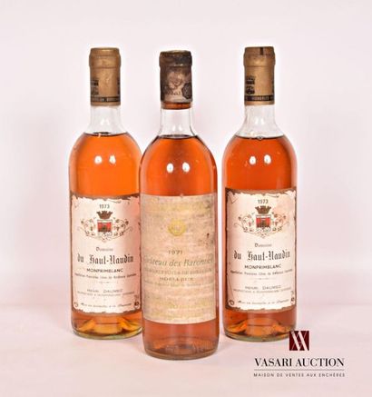 null Batch of 3 bottles including:
1 bottleChâteau DES BARONNES1st Côtes de Bordeaux1971
2...