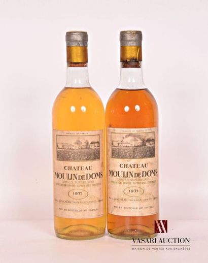 null 2 bouteilles	Château MOULIN DE DOMS	Graves Sup.	1971
	Et. tachées. N : haut...