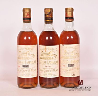 null 3 bouteilles	Château LAMARQUE		
	2 blles de 1971, 1 blle de 1969.		
	Et.: 1...