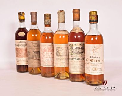 null Lot of 6 bottles including:
1 bottleChâteau DE L'ESPINGLET1ères Côtes de Bordeaux1958
1...