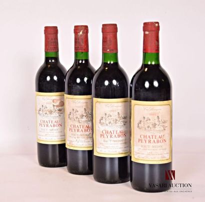 null 4 bouteilles	Château PEYRABON	Haut Médoc	1983
	Et. plus ou moins tachées. N...