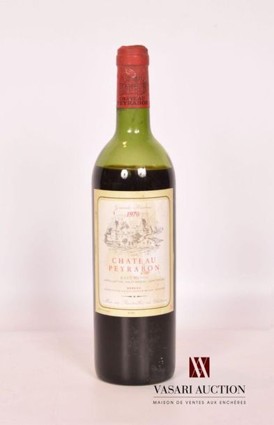 null 1 bouteille	Château PEYRABON	Haut Médoc	1976
	Et. tachée. N : bas épaule.		...