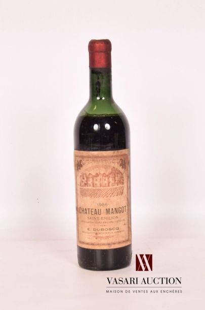 null 1 bouteille	Château MANGOT	St Emilion	1956
	Et. tachée. N : ht/mi épaule.		...