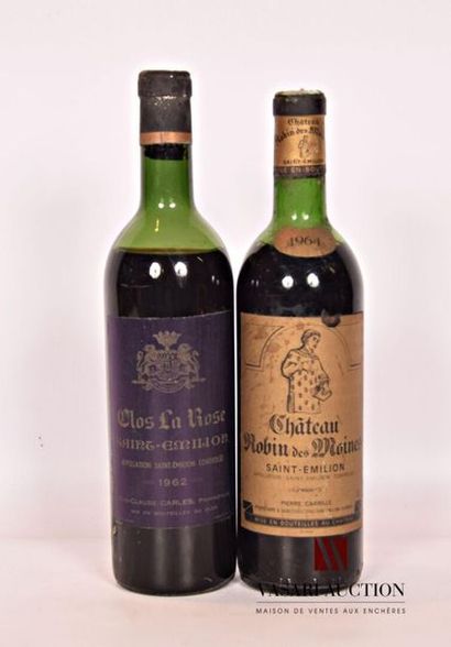 null Lot of 2 bottles including:
1 bottleChâteau ROBIN DES MOINESSt Emilion1964
1...