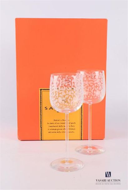 null SALVIATI
Pair of Murano glass stemmed glasses model Raindrops, the glass goblet...