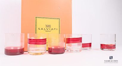 null SALVIATI
Suite of six Murano glass whisky glasses model Ambrosia, the black...