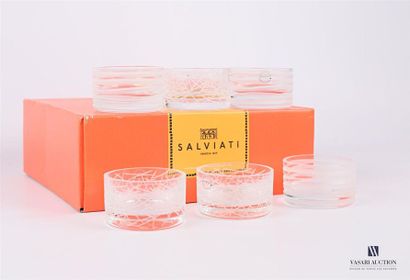 null SALVIATI
Suite of six glass candle holders, three with sandblasted decoration...