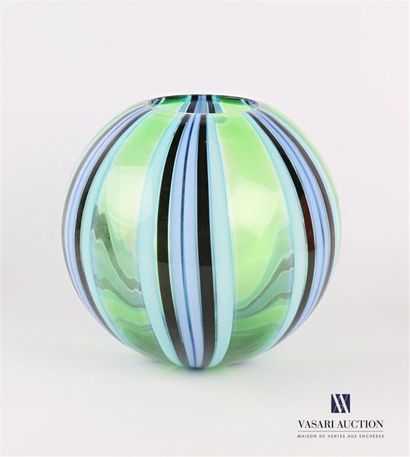 null SALVIATI Glass
vase of spherical shape with blue and green stripes decoration,...