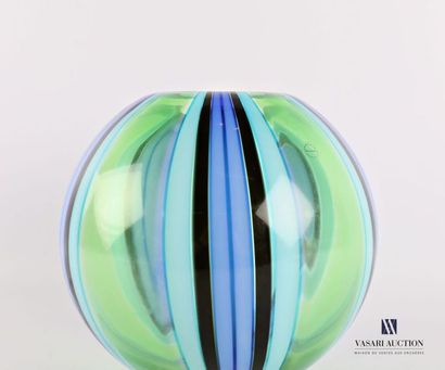 null SALVIATI Spherical glass
vase with blue and green stripes decoration, model...