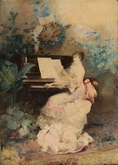 null SIMONI Gustavo (1846-1926)
Élégante au piano
Aquarelle sur papier
Signée et...